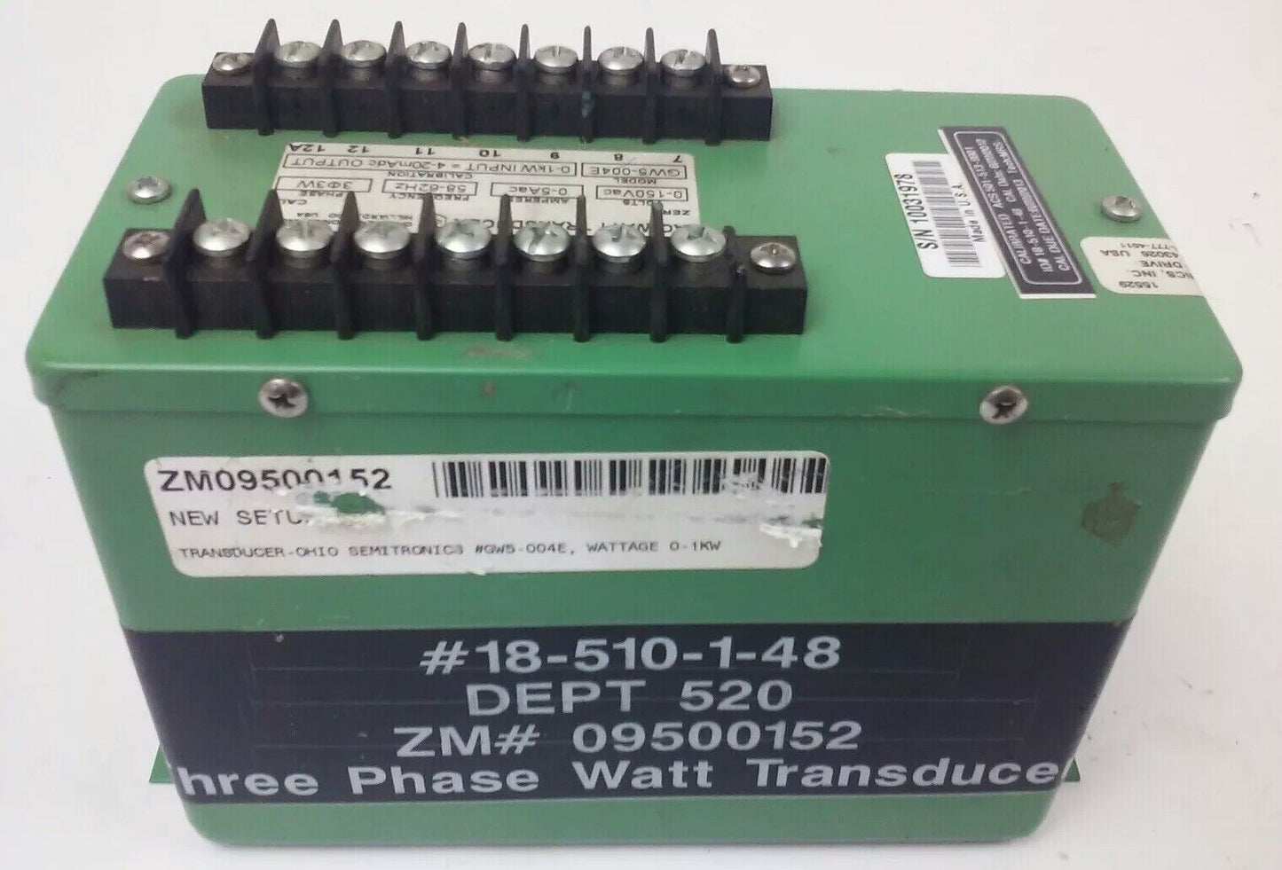 OHIO SEMITRONIC, GW5-004E AC WATT TRANDUCER, 3PH, 3W, TWO ELEMENT, 0-150V, 0-5A