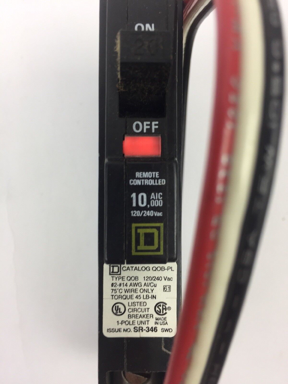 SQUARE D QOB120PL 20A 1 POLE 120/240V 50/60HZ 10,000 AIR/A NOM CIRCUIT BREAKER