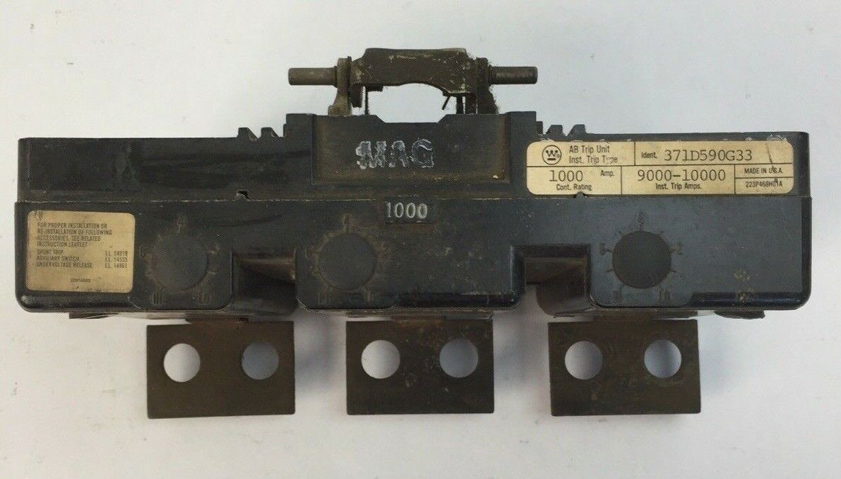 WESTINGHOUSE 371D590G33 AB TRIP UNIT 1000AMP INST TRIP 9000-10000AMP 3POLE