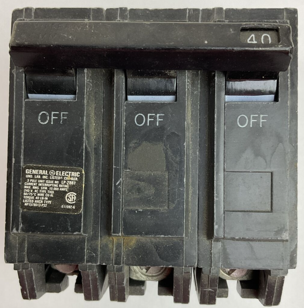 GE TYPE THQL 40AMP 240VAC 3POLE CIRCUIT BREAKER
