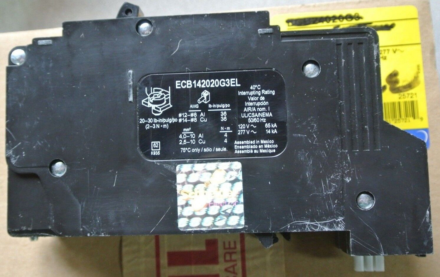 SQUARE D ECB142020G3EL POWERLINK CIRCUIT BREAKER 20A - 120V ~ 65kA, 277V ~ 14kA