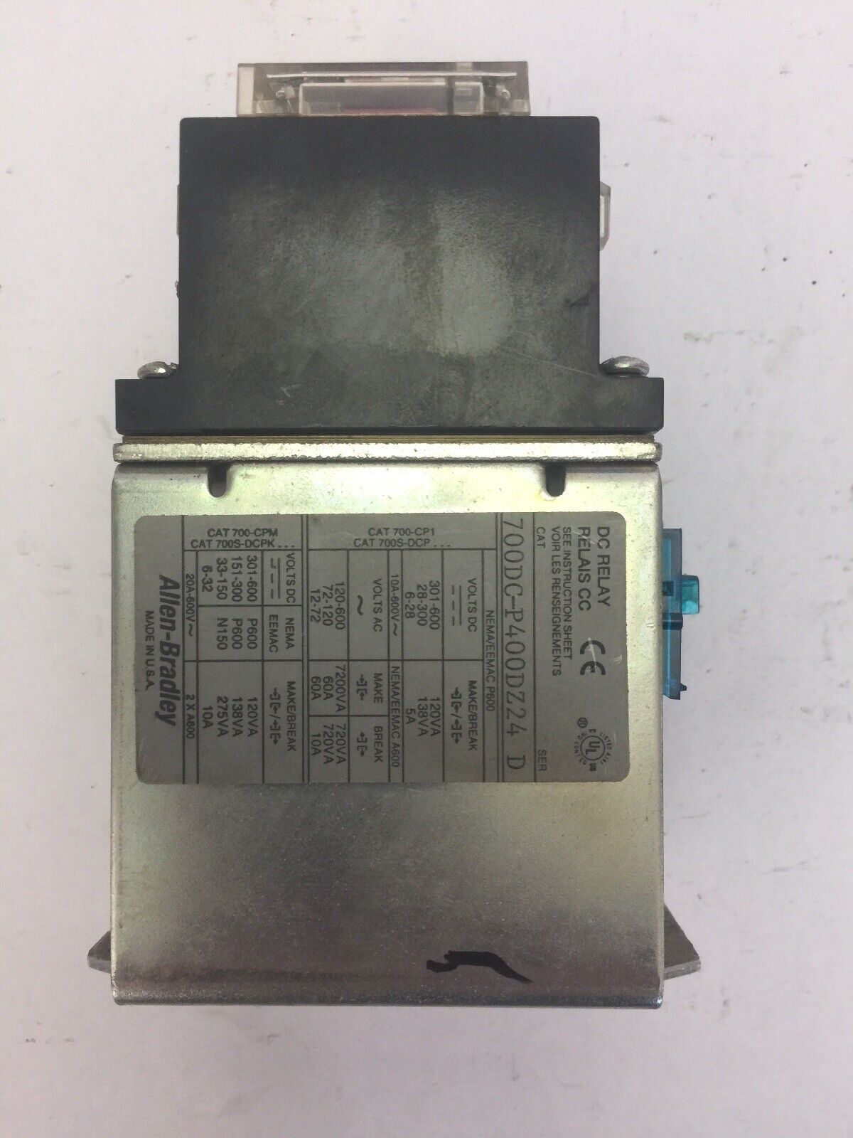 ALLEN BRADLEY 700DC-P400DZ24 DC RELAY 600V PD714 COIL 24VDC