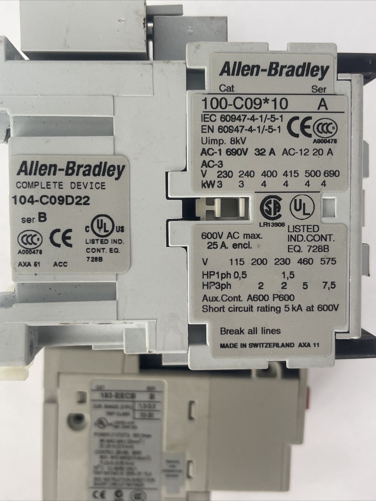 ALLEN BRADLEY REVERSING STARTER 104-C09D22 600VAC 25A COIL 120V 60HZ 193-EECB