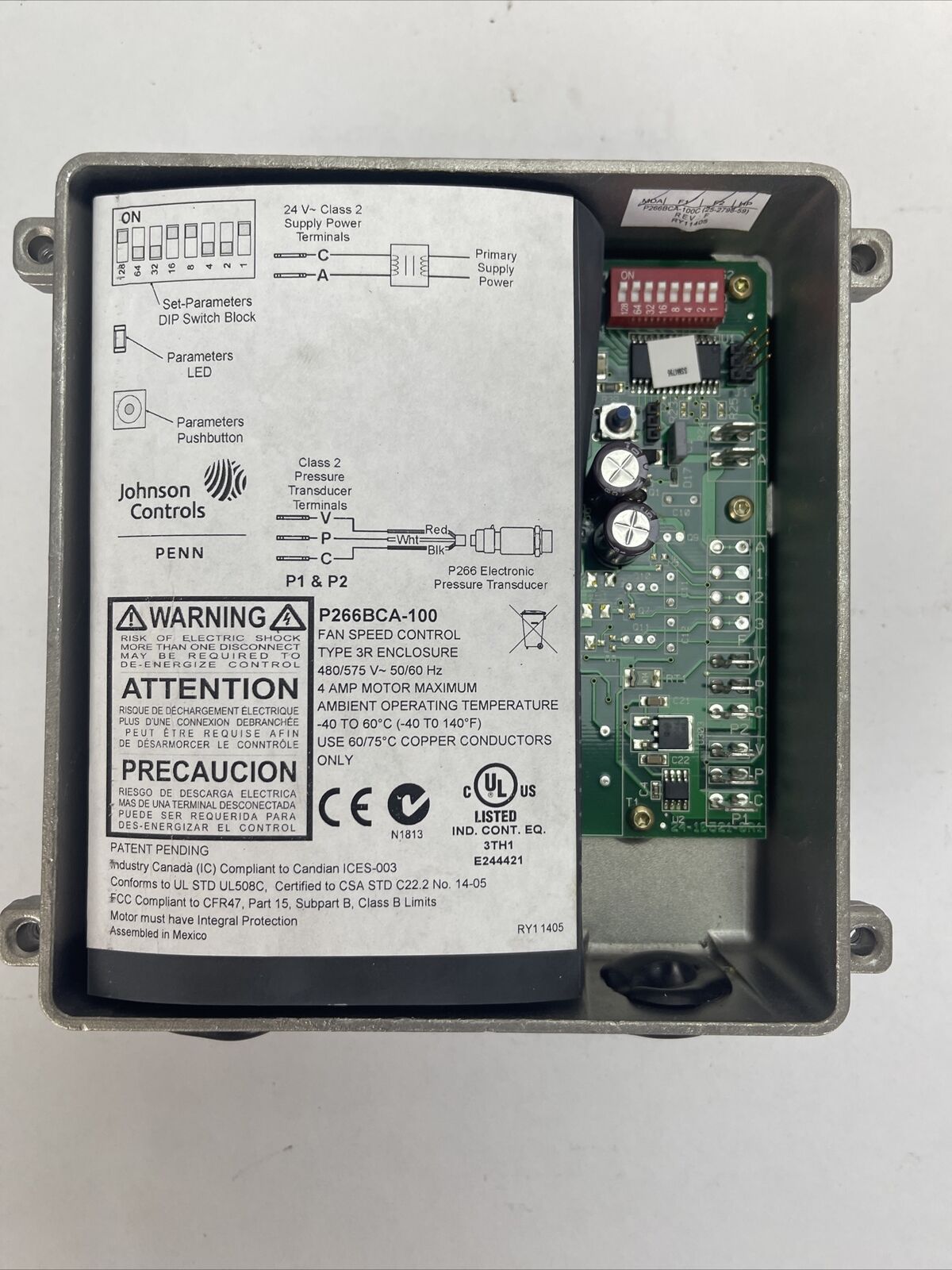 JOHNSON CONTROLS P266BCA-100 FAN SPEED CONTROL TYPE 3R ENCLOSURE 480/575VAC 4AMP