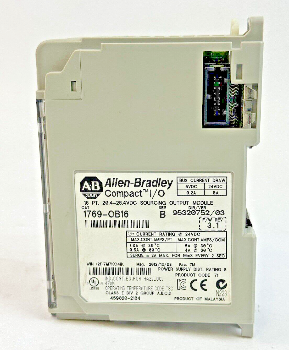 ALLEN-BRADLEY - 1769-OB16 SER. B, F/W REV 3.1 - 16 PT. - COMPACT I/O OUTPUT MOD