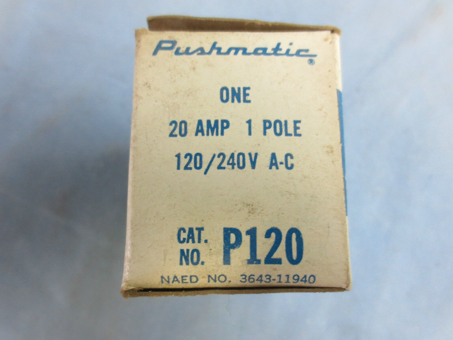 I-T-E IMPERIAL PUSHMATIC P120 CIRC BRKR 20A SINGLE-POLE 120/240VAC - NEW SURPLUS