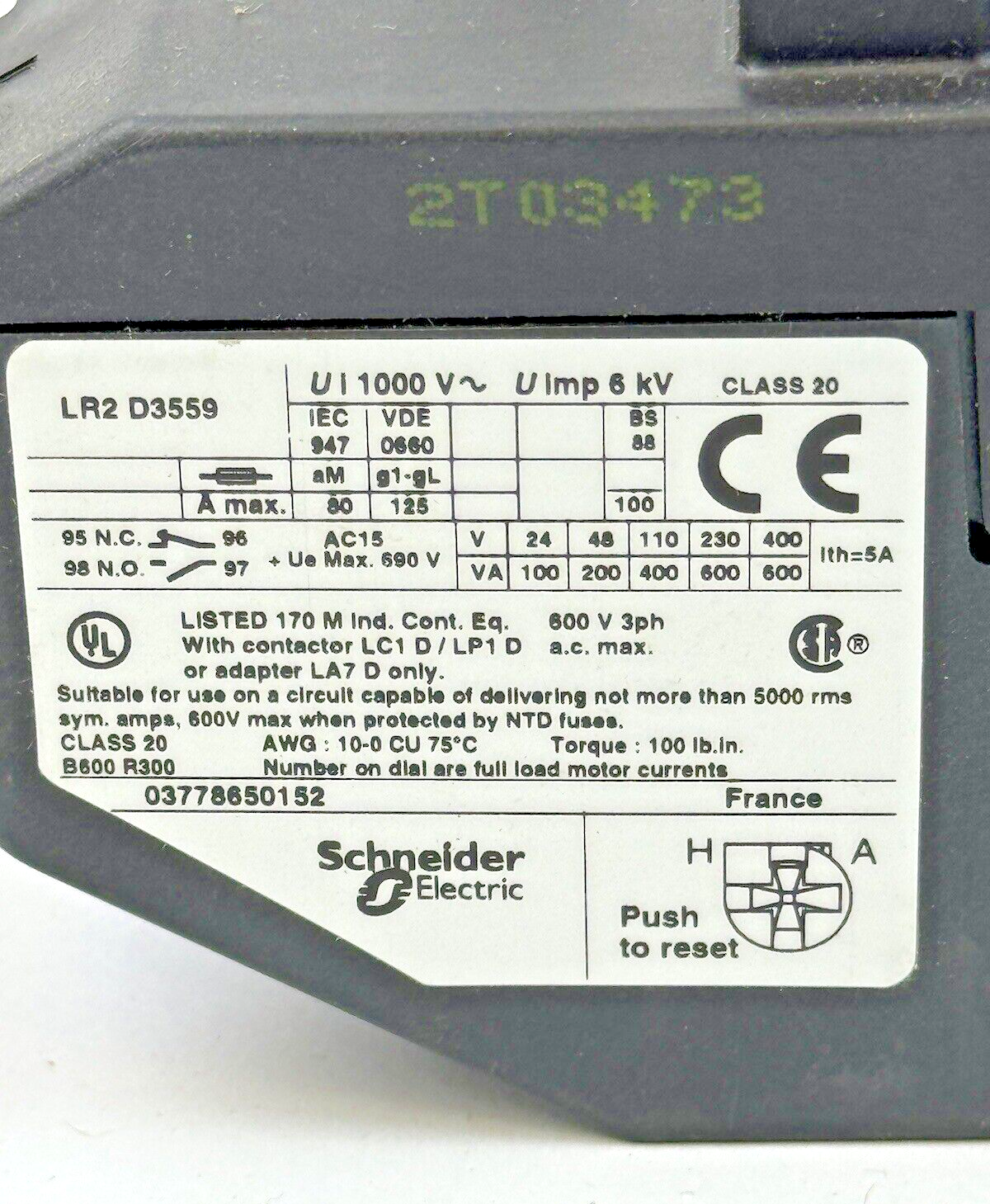 TELEMECANIQUE / SQUARE D - LR2D3559 - THERM OVERLOAD RELAY - 3POLE/600VAC/48-65A