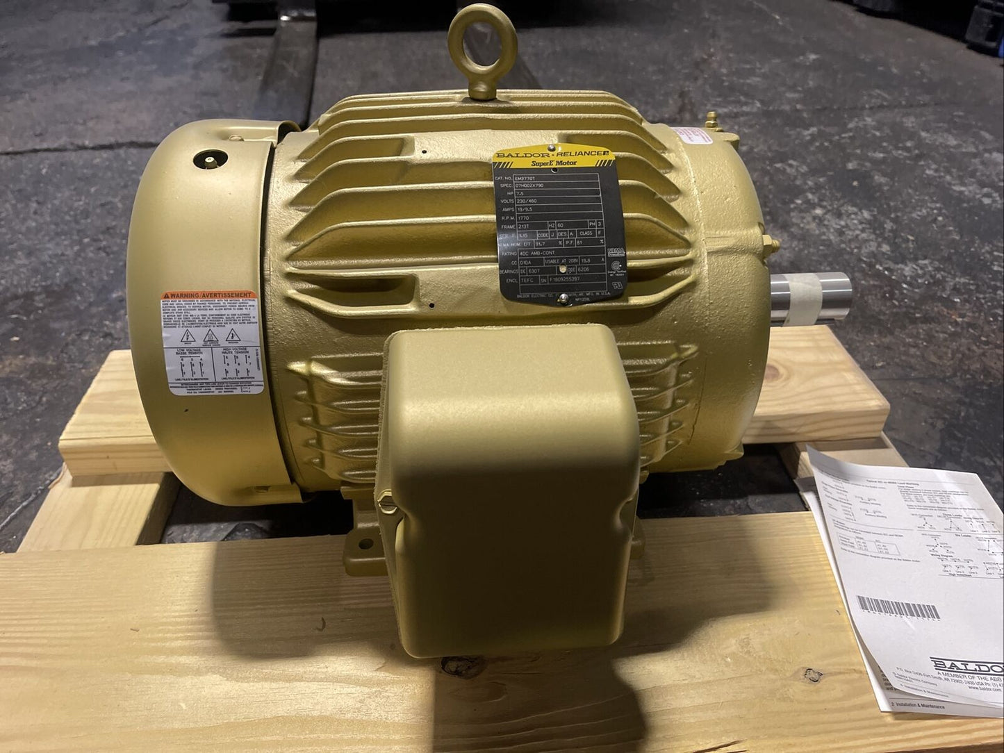 BALDOR EM3770T SUPER E MOTOR 7.5HP 1770RPM 3PH 230/460V 19/9.5A