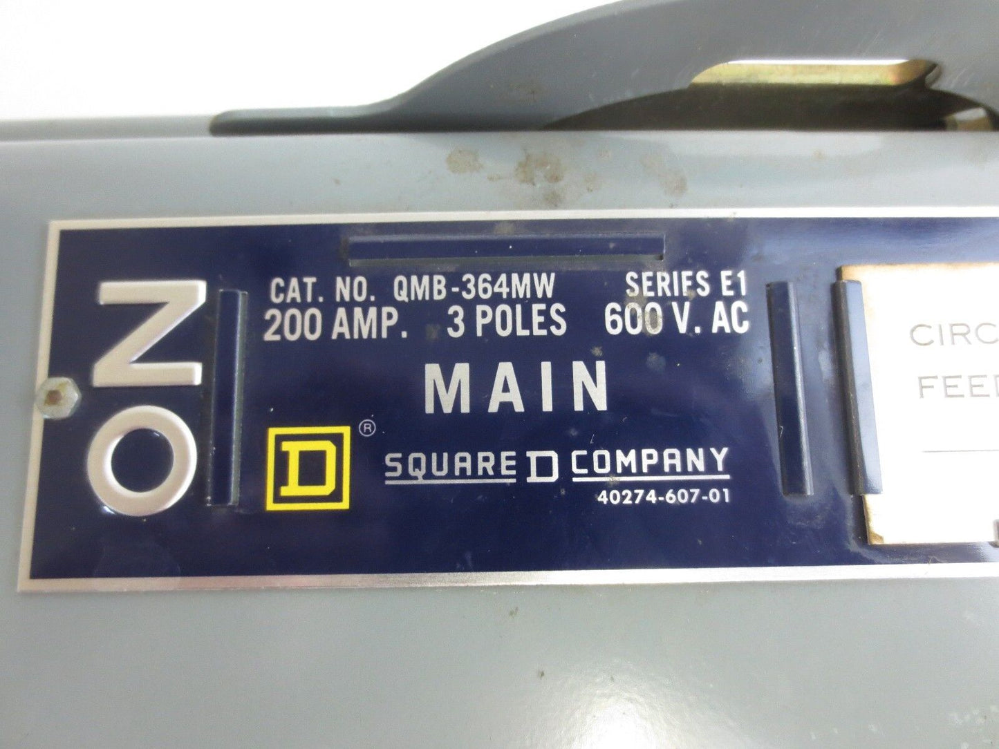 SQUARE D QMB-364-MW FUSIBLE PANEL SWITCH - 600VAC, 200A, 3-POLE