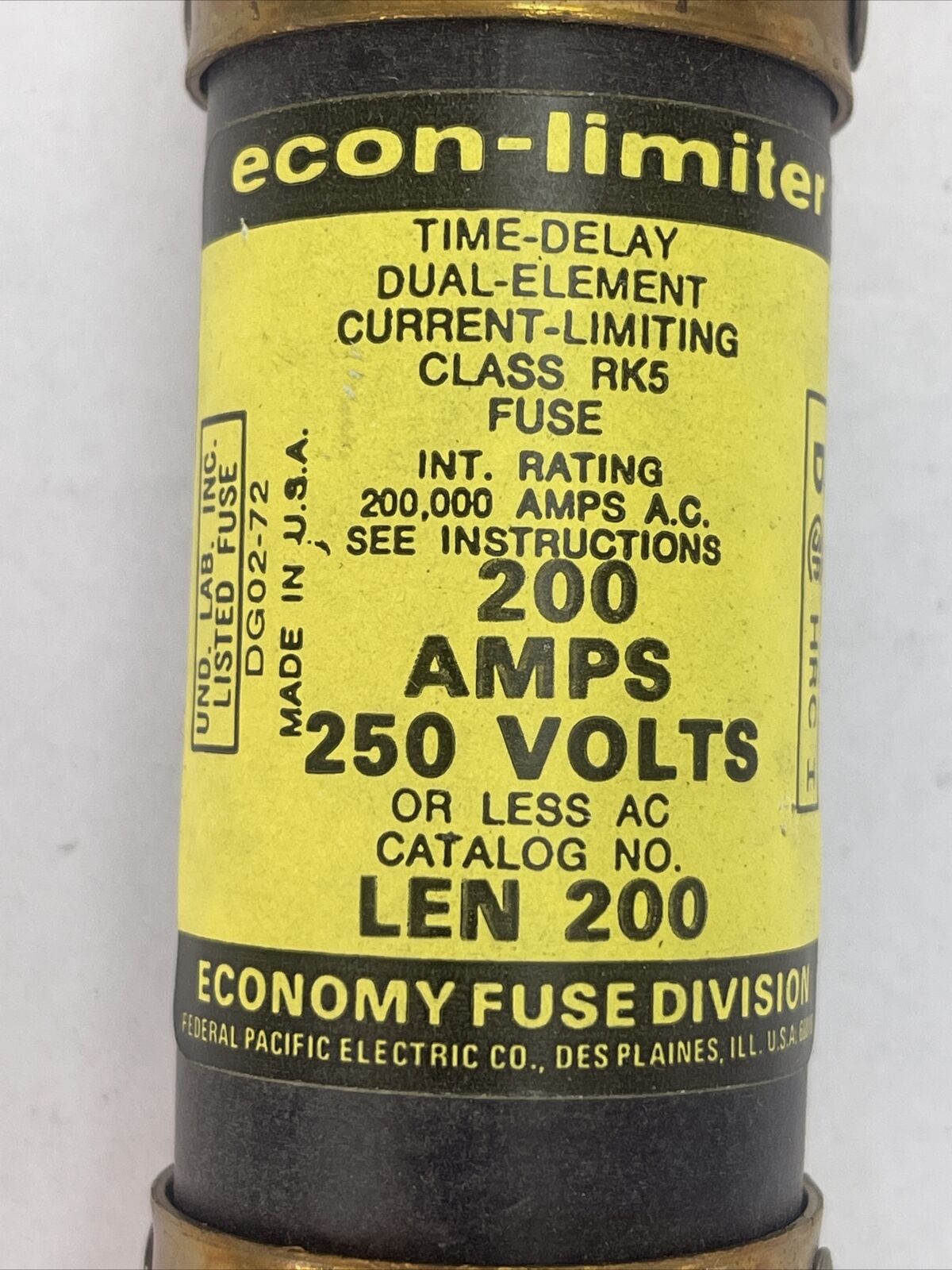 ECONOMY LENR 200 ECON-LIMITER CURRENT-LIMITING CLASS RK5 FUSE 200A 250VAC