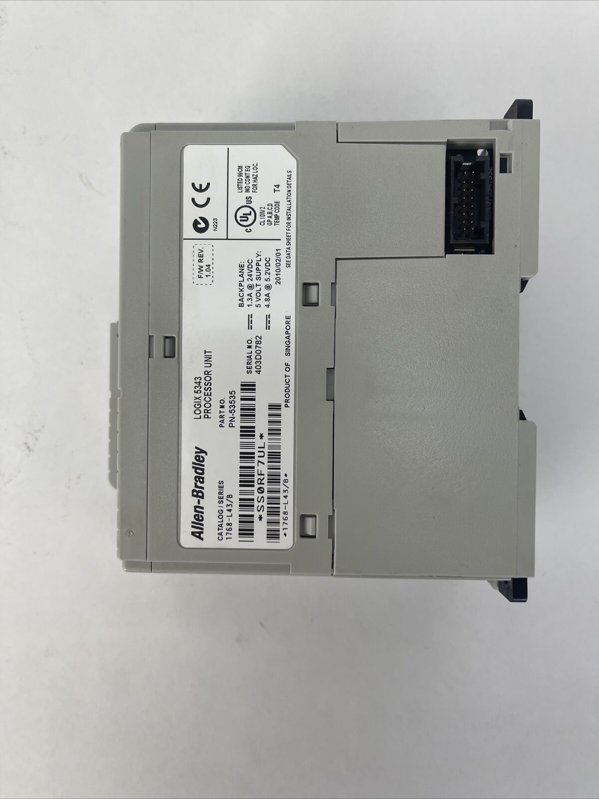 ALLEN BRADLEY 1768-L43 LOGIX 5343 PROCESSOR UNIT SER B F/W REV 1.04 BACKPLANE