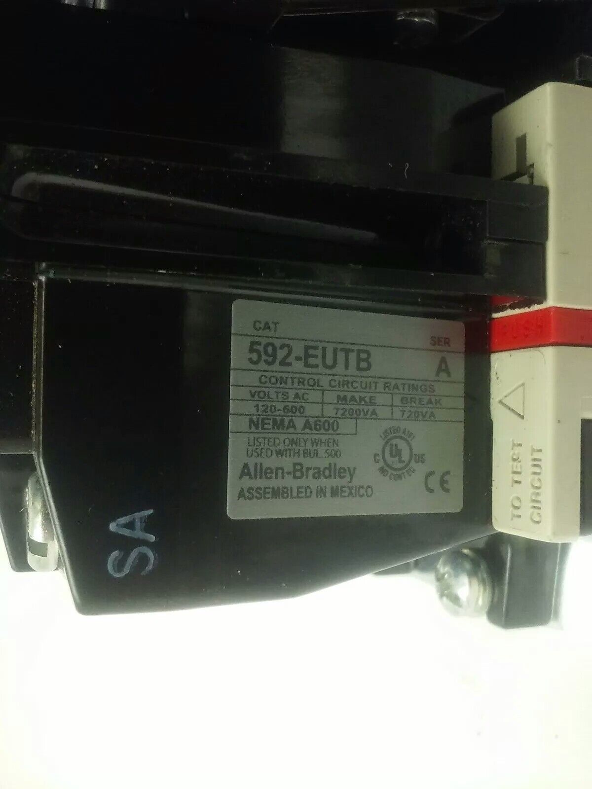 ALLEN BRADLEY 500F-BOD930 SER. C STARTER, SIZE 1, 27A, 600V, 120V COIL, W39,USED