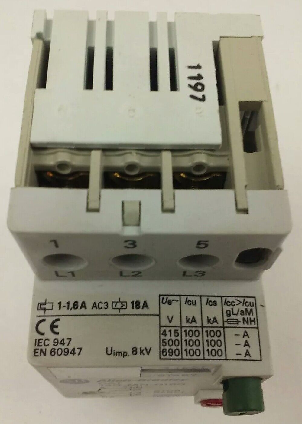 ALLEN BRADLEY 140-MN-0160, MANUEL MOTOR STARTER/ CIRCUIT BREAKER, 3PH, 600V,2.5A