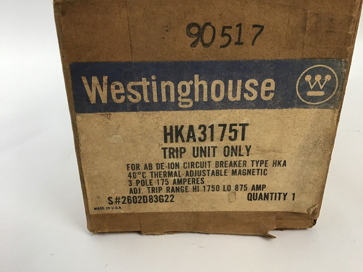 WESTINGHOUSE HKA3175T 3POLE TRIP UNIT ONLY 175A.
