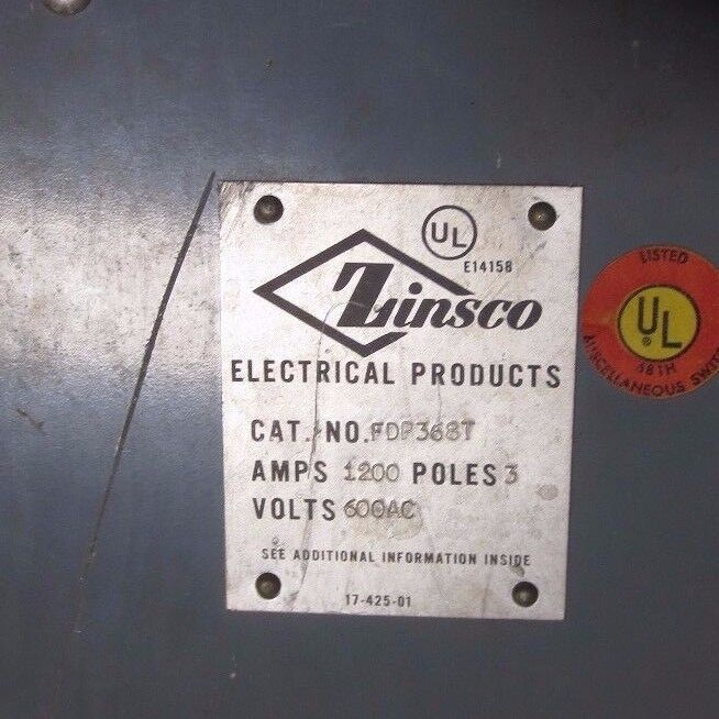 ZINSCO FDP368T FUSIBLE SWITCH - 600VAC, 1600A, 3-POLE