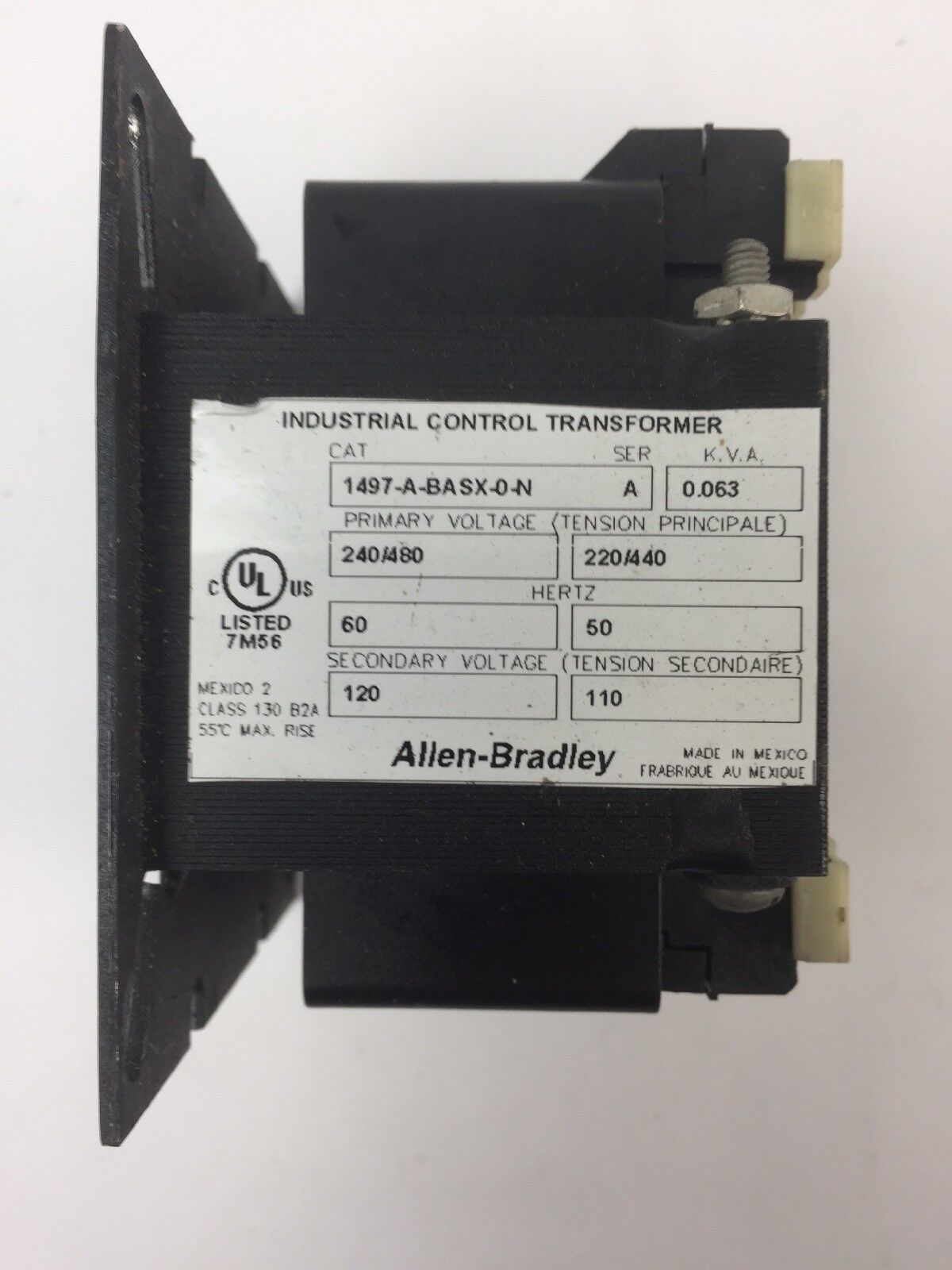 ALLEN BRADLEY 1497-A-BASX-0-N INDUSTRIAL CONTROL TRANSFORMWR 0.063 KVA 240/480V