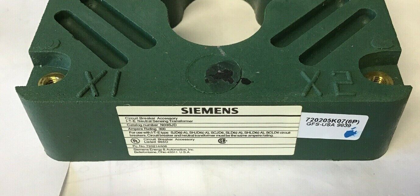 SIEMENS N03SJD NEUTRAL SENSING TRANSFORMER 600VAC 300AMPS