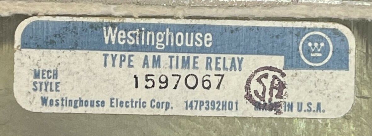 WESTINGHOUSE 1597067 TYPE AM TIME RELAY 600V S-1406910E COIL 120V 60CY 110V 50CY