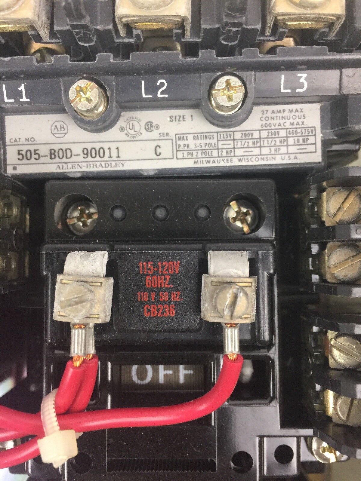 ALLEN BRADLEY 505-BJB-6X-90011 FULL VOLTAGE REVERSING STARTER 115-120V 60HZ