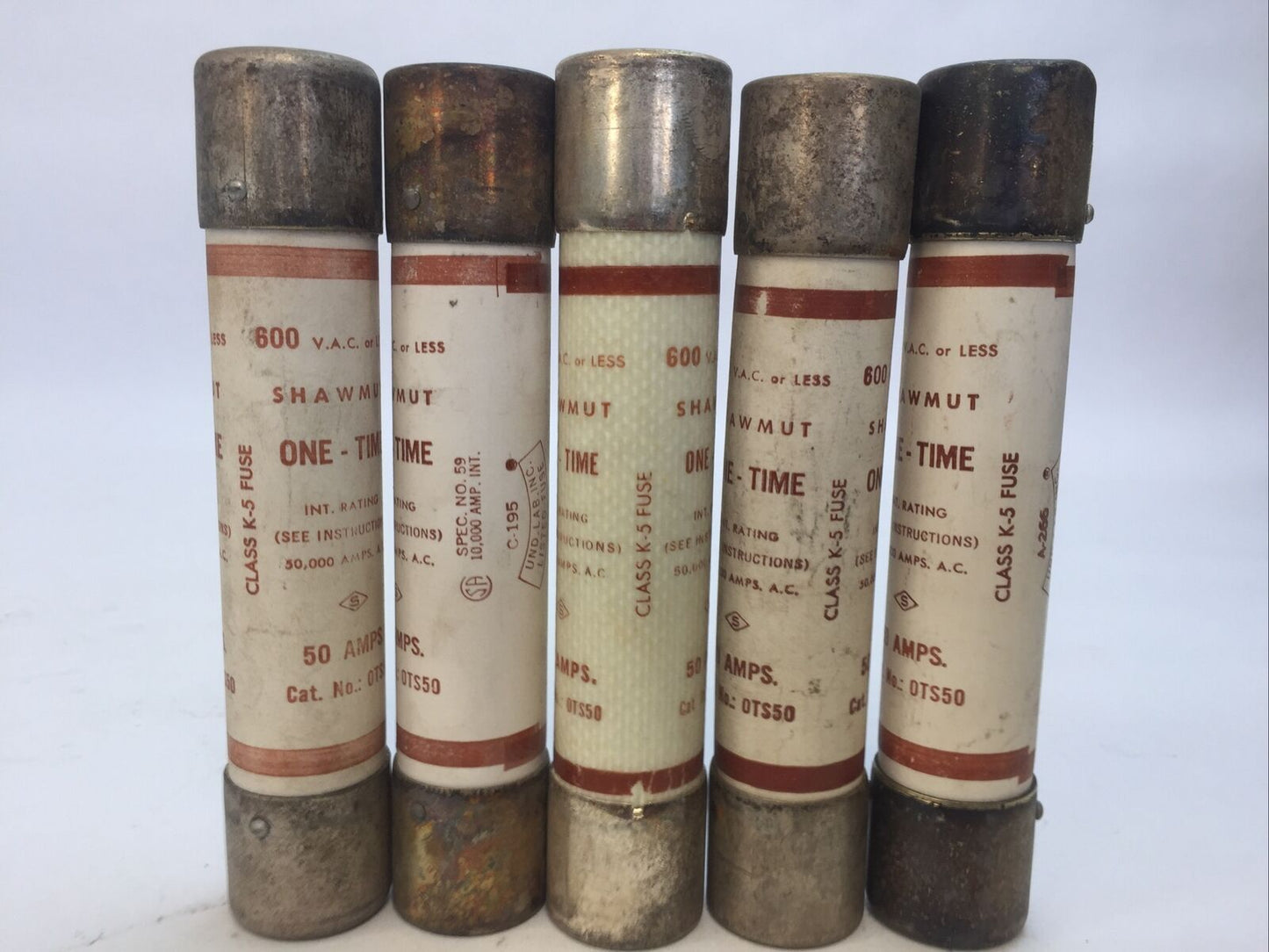 SHAWMUT OTS50 ONE-TIME FUSE 50AMP 600VAC CLASS K5 (LOT OF 5)