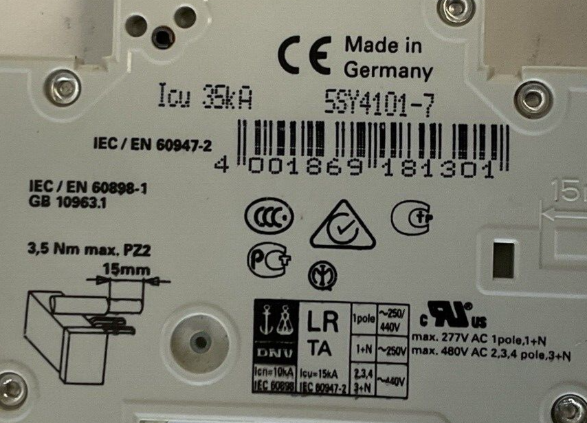 SIEMENS 5SY41 MCB C1 CIRCUIT BREAKER 230/400V 35KA ***LOTOF2***