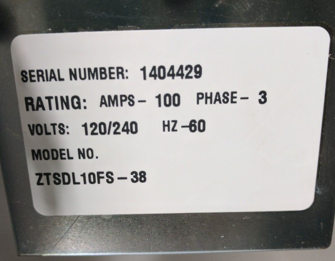 TRANSFER SWITCH GE ZENITH - 100 Amp - 120/240V - 3 Ph STAINLESS ZTSDL10FS-38