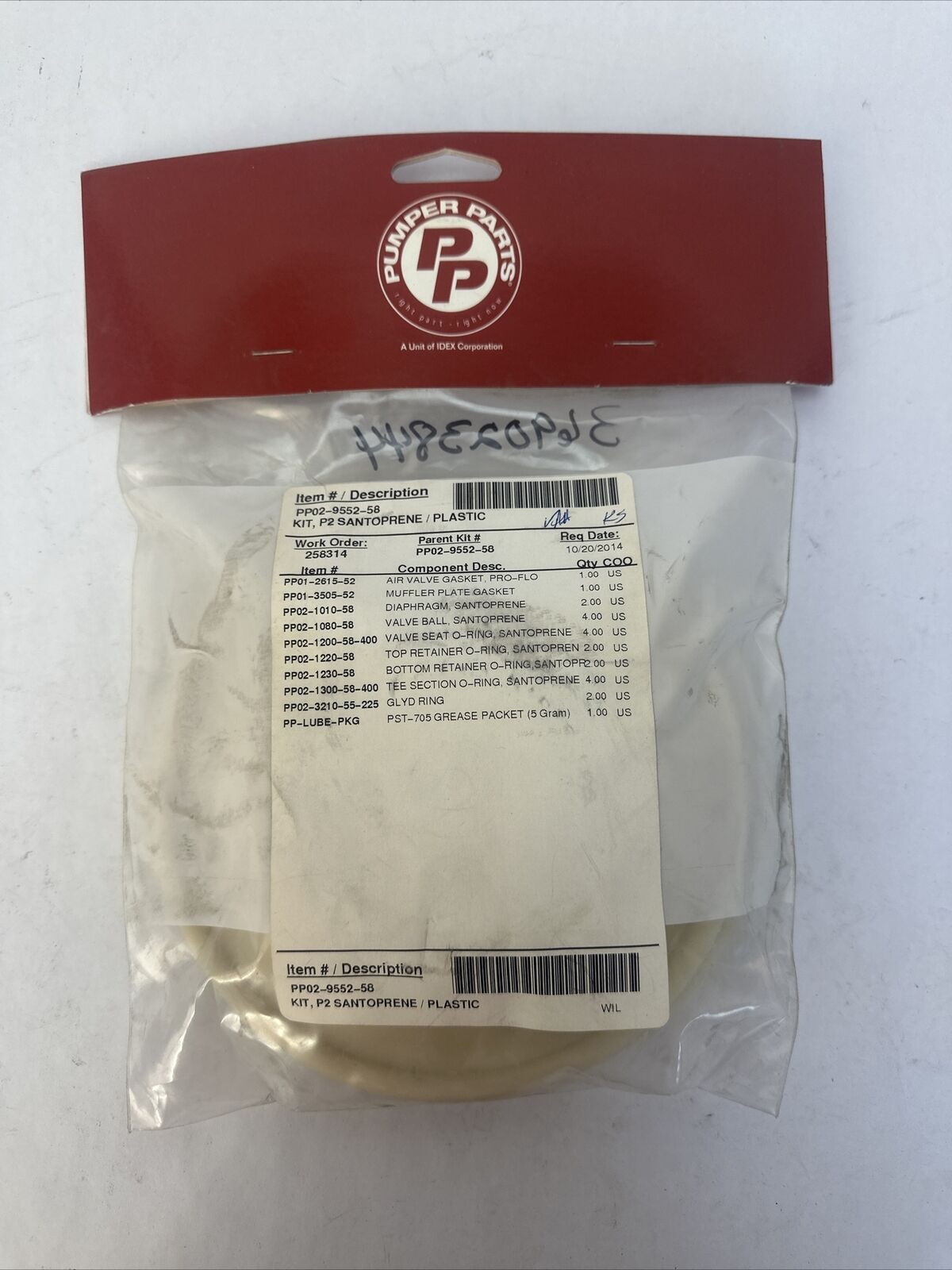 PUMPER PARTS PP02-9552-58 KIT P2 SANTOPRENE PLASTIC