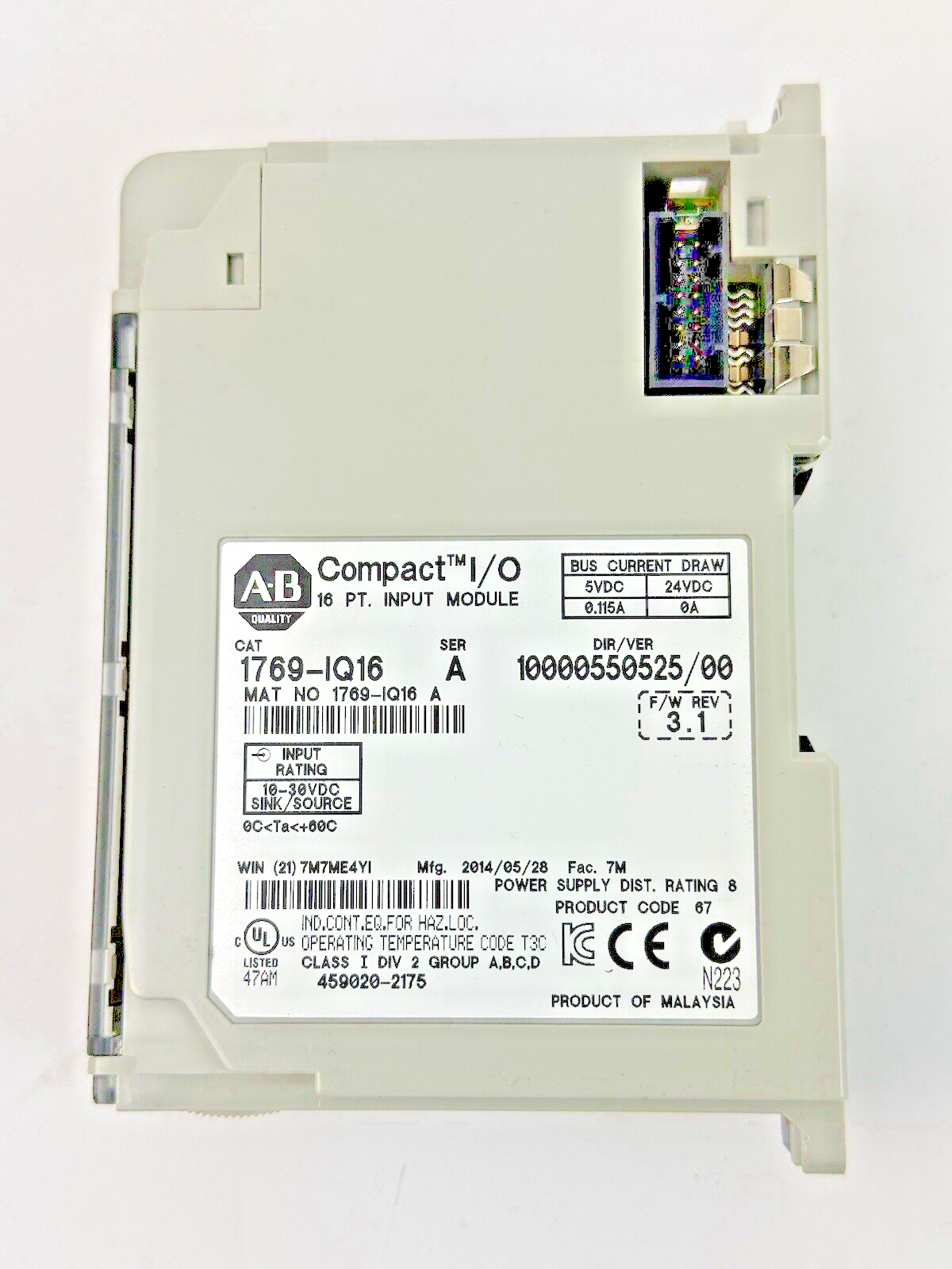 ALLEN-BRADLEY - 1769-IQ16 SER. A, F/W REV 3.1, DIR/VER 10000550525/00 - 16 PT.