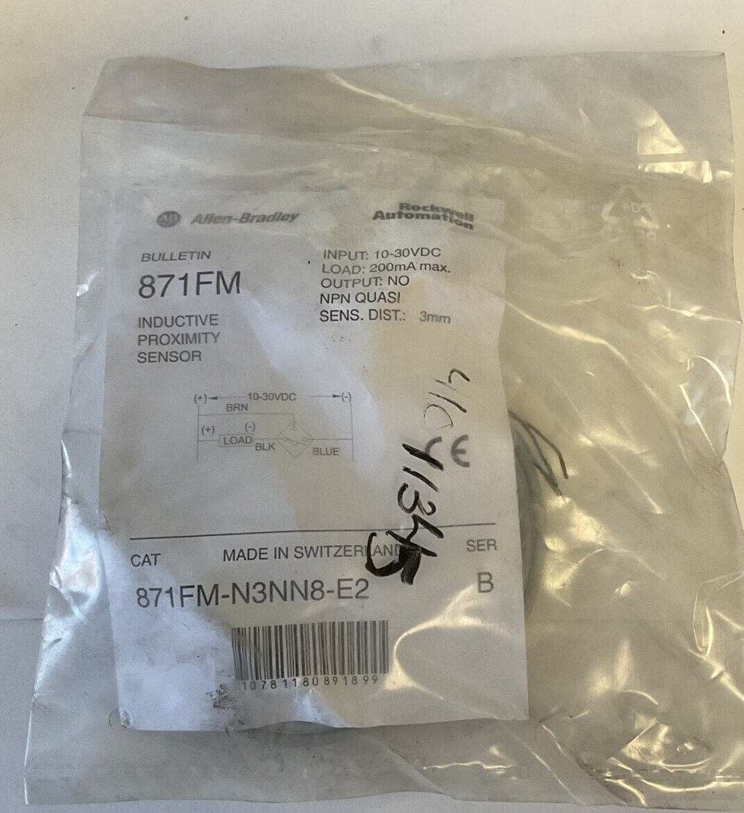 ALLEN BRADLEY 871FM-N3NN8-E2 INDUCTIVE PROXIMITY SENSOR 10-30VDC SER.B 3MM 200MA