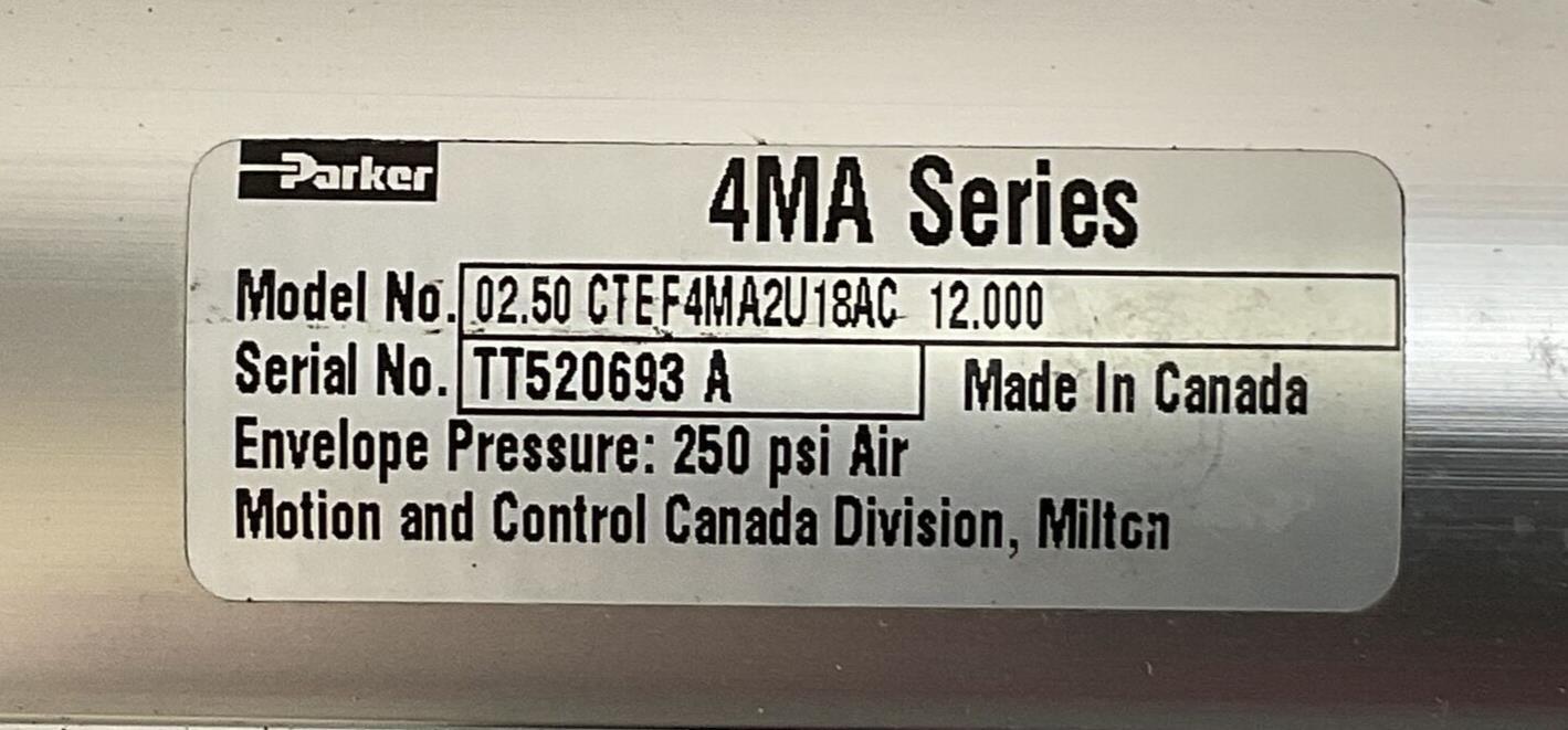 PARKER 02.50 CTEF4MA2U18AC 12.000 4MA SERIES PNEUMATIC CYLINDER 250PSI AIR