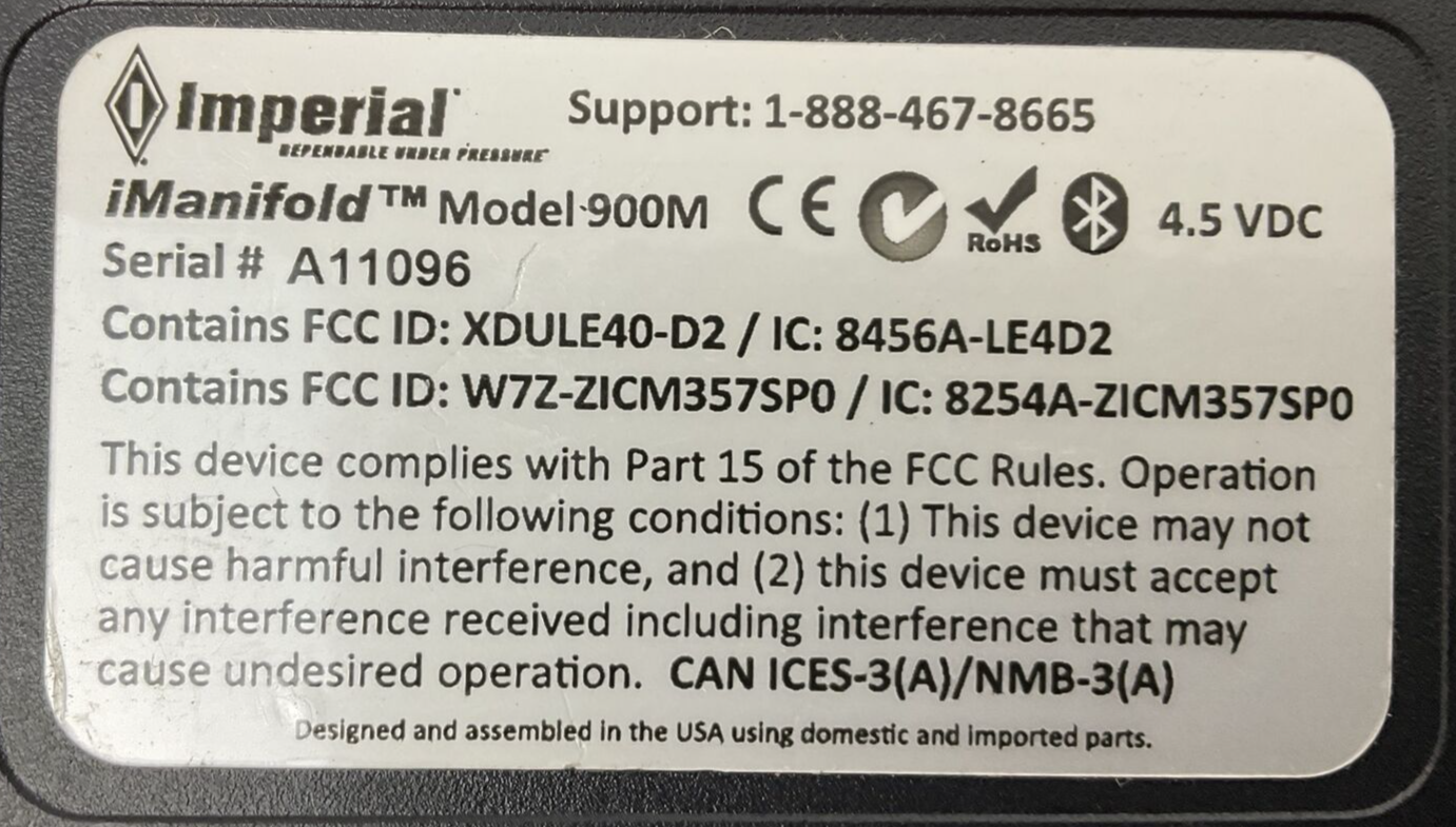 IMPERIAL WIRELESS DIGITAL REFRIGERATION iMANIFOLD MODEL 900M