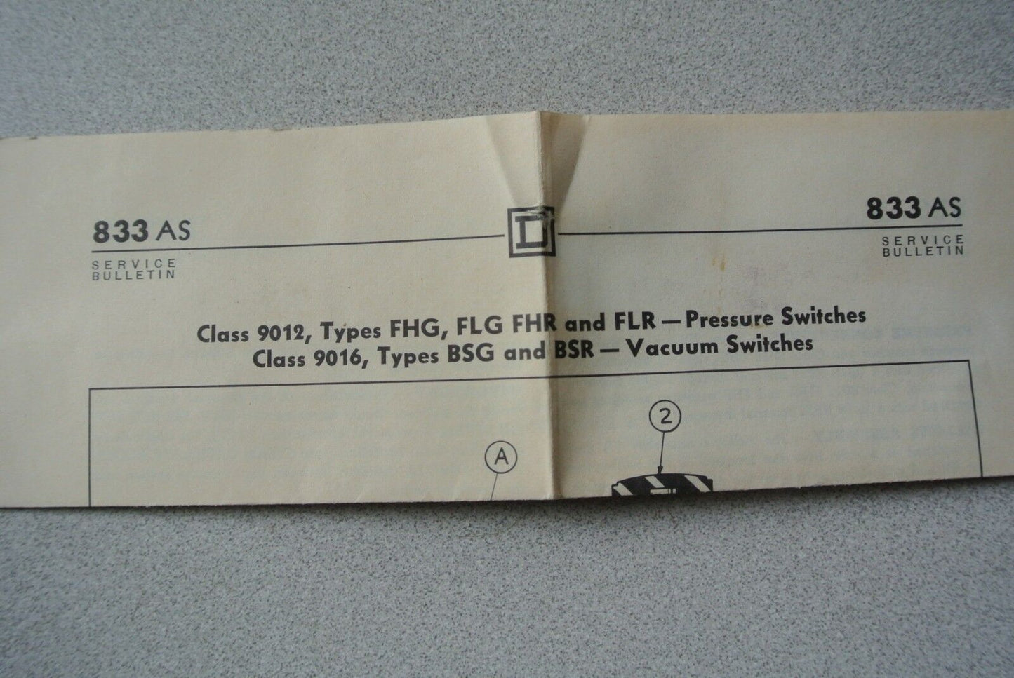 SQUARE D 9016 BSG-1 VACUUM SWITCH - OPEN - 20", CLOSE 14" - NEW SURPLUS