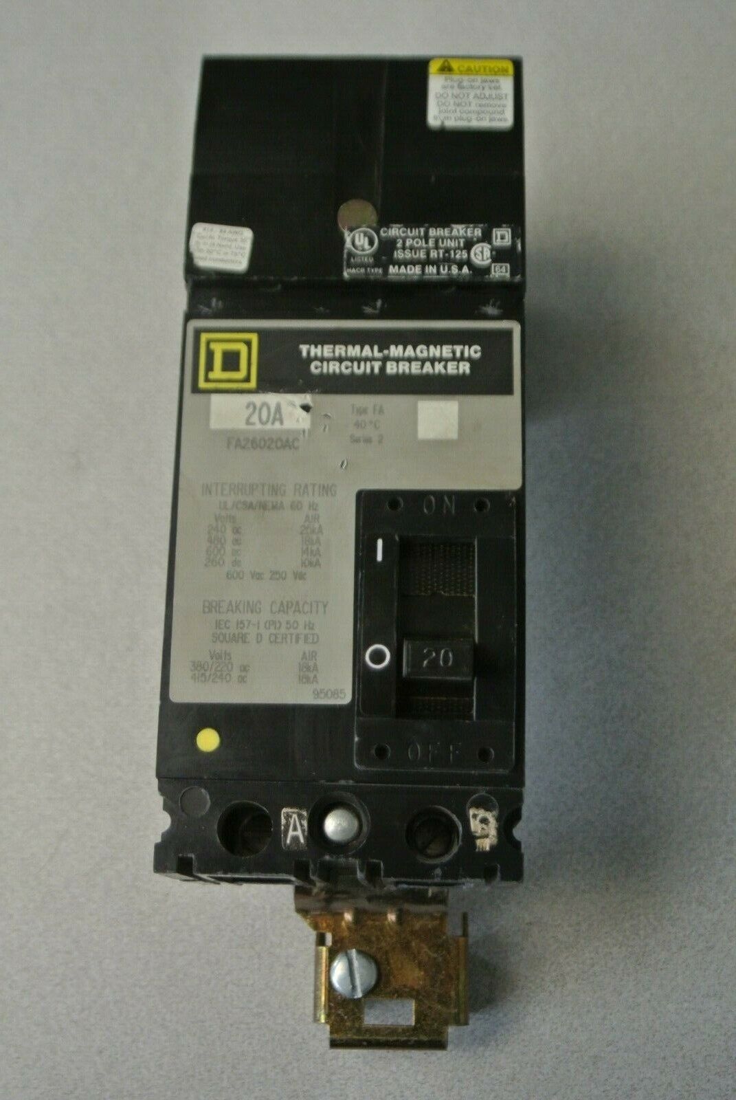 SQUARE D FA26020AC MOLDED CASE CIRCUIT BREAKER / 20A / 2-POLE / 600VAC