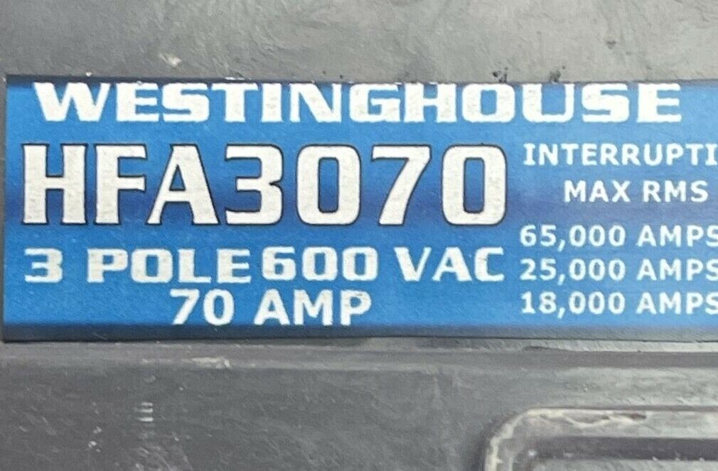 WESTINGHOUSE HFA3070 CIRCUIT BREAKER 70AMP 600VAC 3POLE
