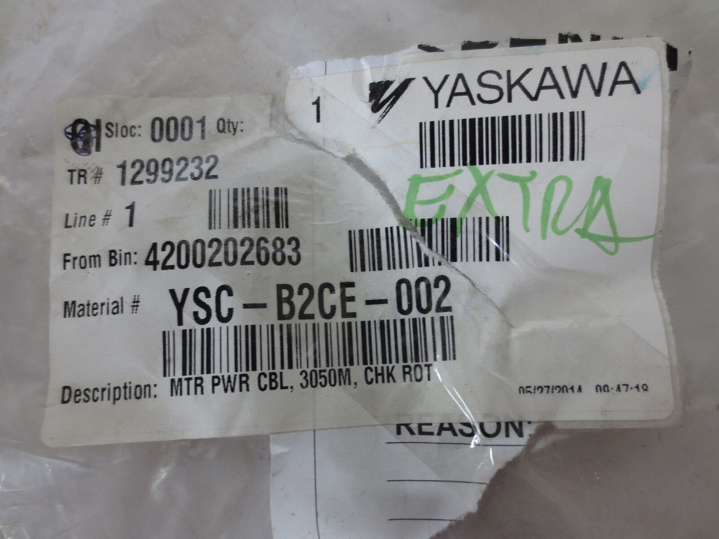 YASKAWA YSC-B2CE-002, Rev. 4 - MOTOR POWER CABLE, "3050M, CHK ROT" - NEW SURPLUS