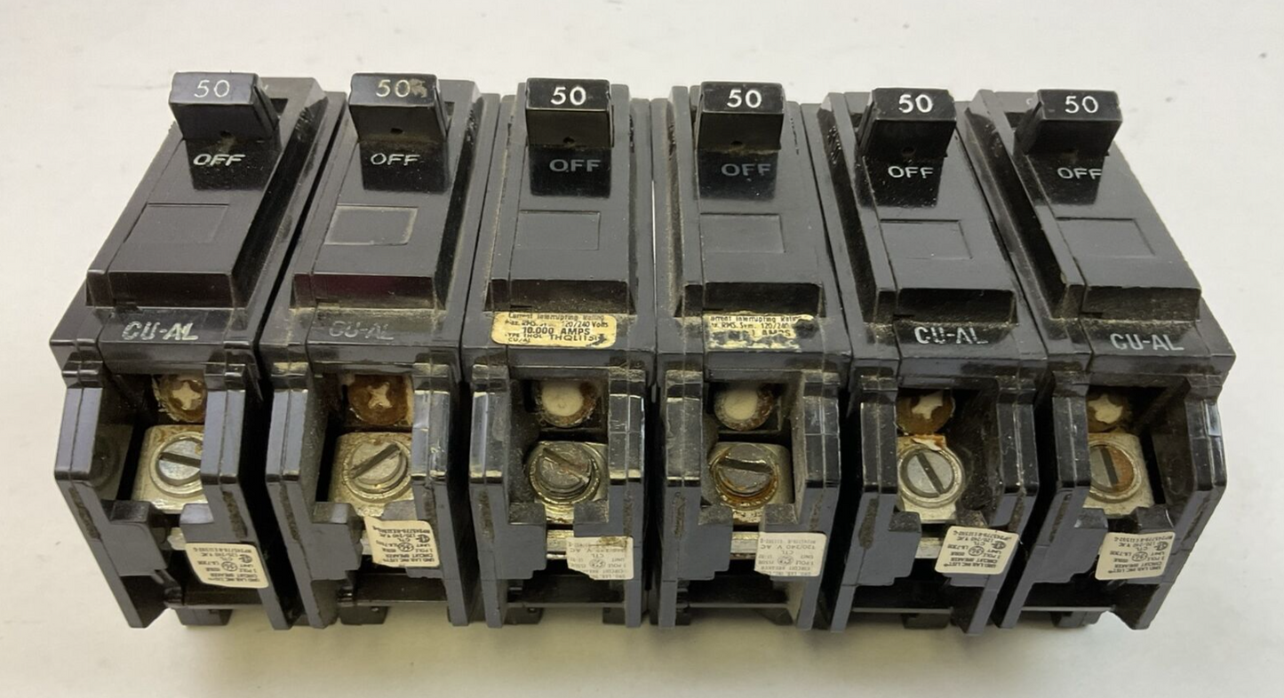 GE THQL1150 CIRCUIT BREAKER 1POLE 50AMP 120/240VAC (LOT OF 6)