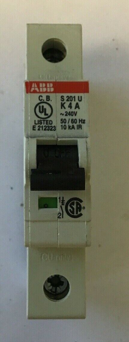 ABB S201U-K4A Circuit Breaker 1 Pole 4A 240VAC 50/60Hz DIN Rail Mount