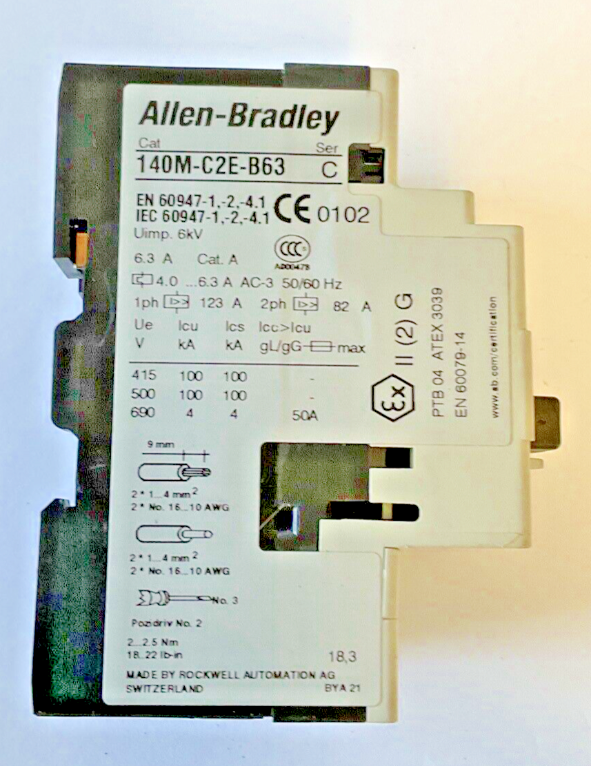 ALLEN BRADLEY 140M-C2E-B63 SER.C MOTOR PROTECTOR W/140-C-A AUX CONTACT SER.A