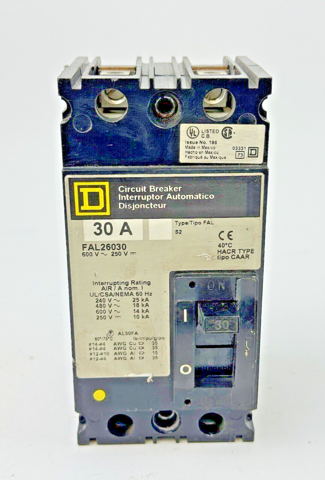 SQUARE D - FAL26030 - CIRCUIT BREAKER - 2 POLE/30A/600VAC/HACR TYPE
