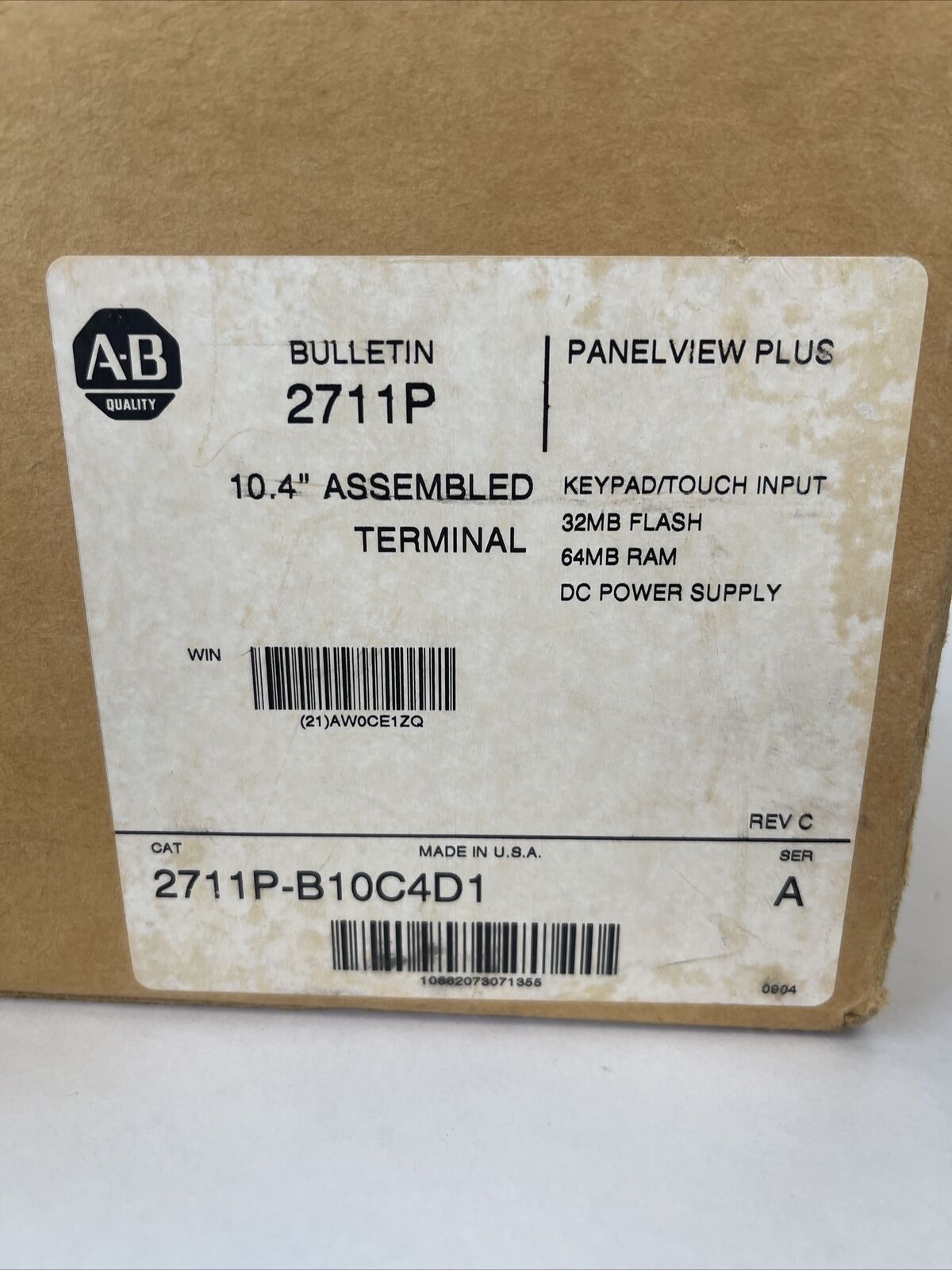 ALLEN BRADLEY 2711P-B10C4D1 10.4" ASSEMBLED TERMINAL SER A REV C PANELVIEW 1000