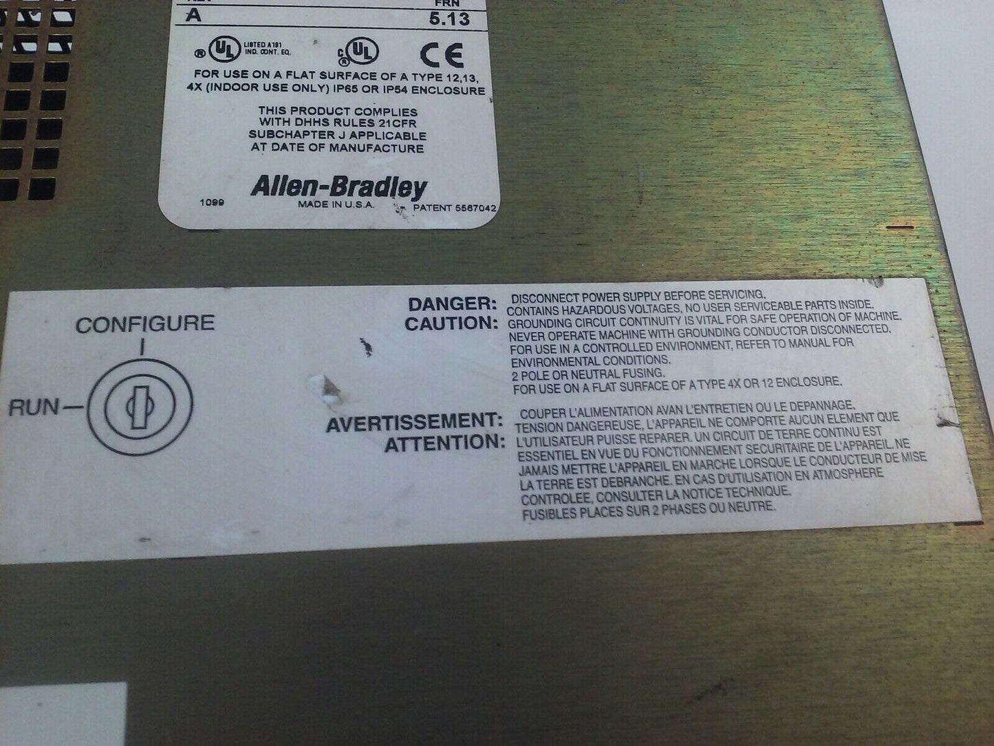 ALLEN BRADLEY 2711E-T10C6 SER. C REV. A PANELVIEW 1000E TERMINAL FRN 5.13