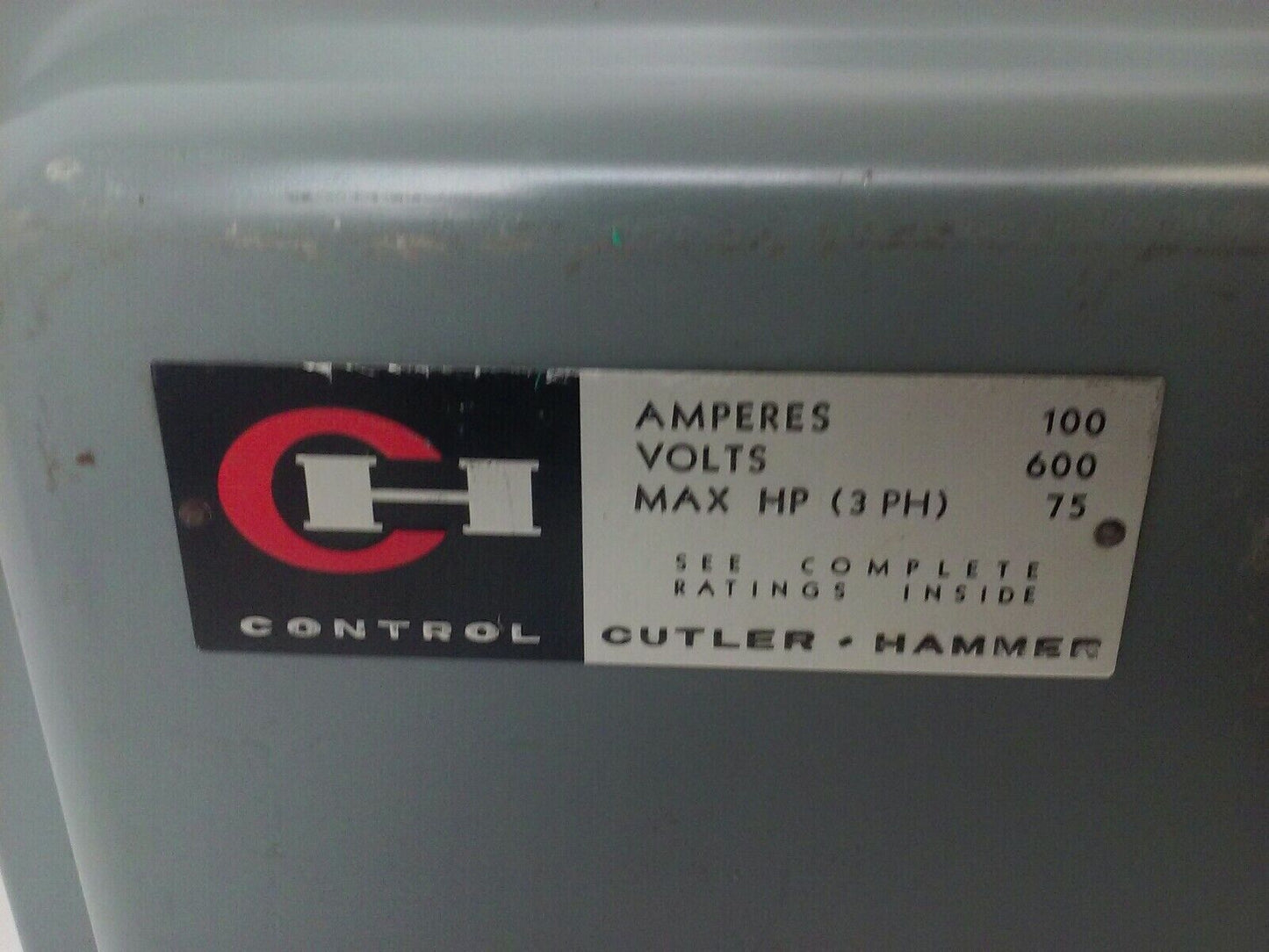 CUTLER HAMMER 4105H333H NON FUSIBLE HD SAFETY SWITCH 3P 100A 600VAC/250VDC 75HP