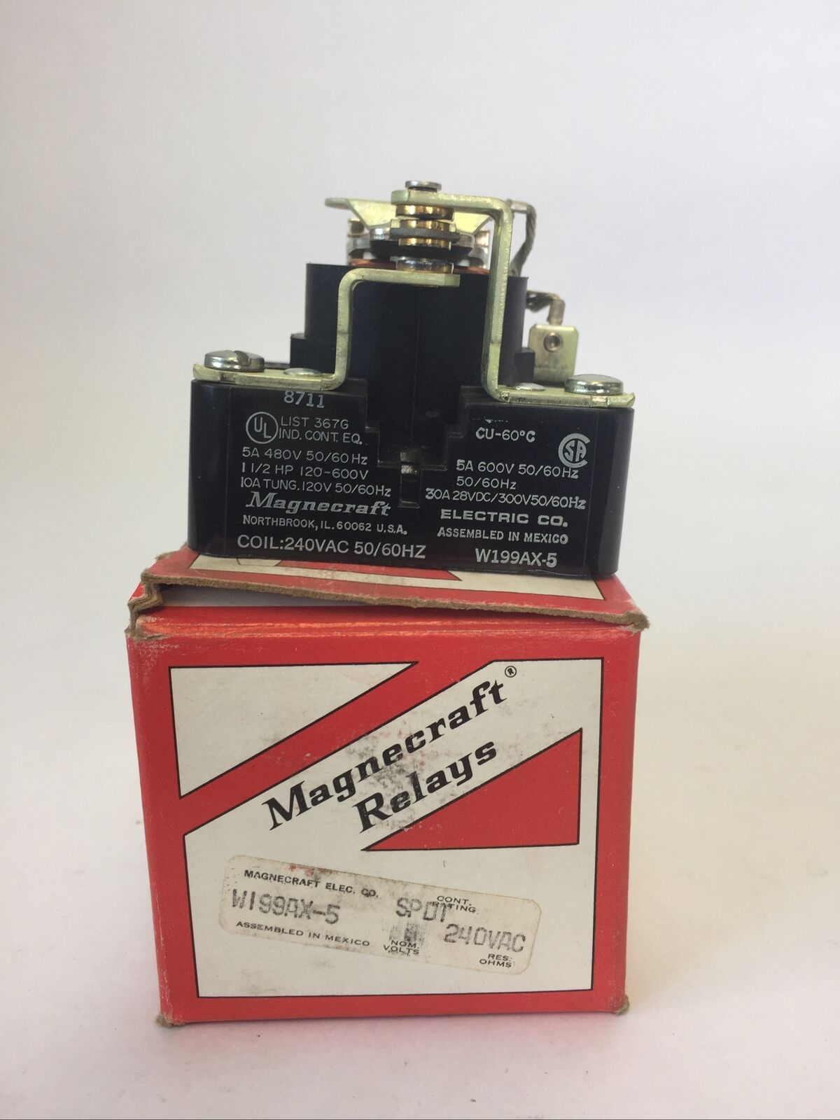 MAGNECRAFT W199AX-5 RELAY 5A 480V 50/60HZ 1-1/2HP 120-600V 50/60HZ COIL 240VAC