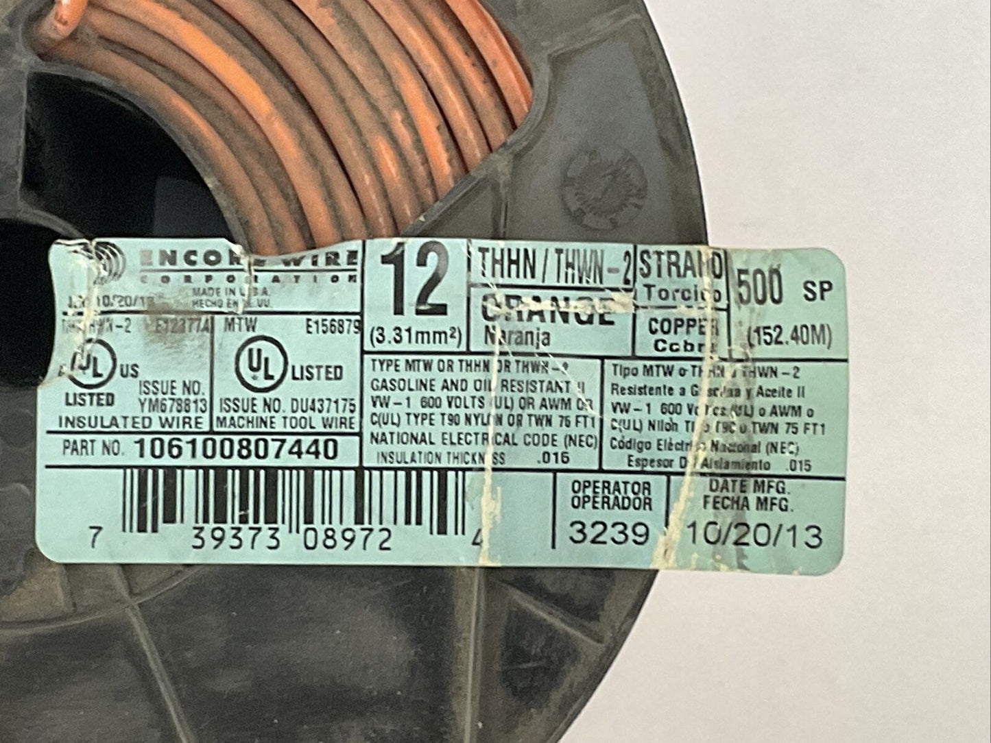 ENCORE WIRE 106100807440 THHN / THWN-2 ORANGE