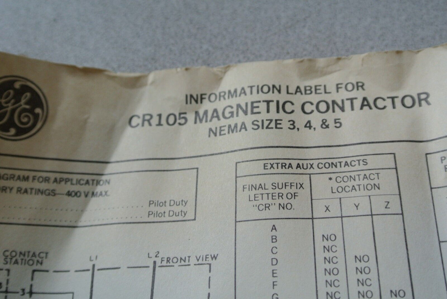 GE CR105P0 / CR105PO OPEN MAGNETIC CONTACTOR NEMA 5 NEW SURPLUS 70249IP002