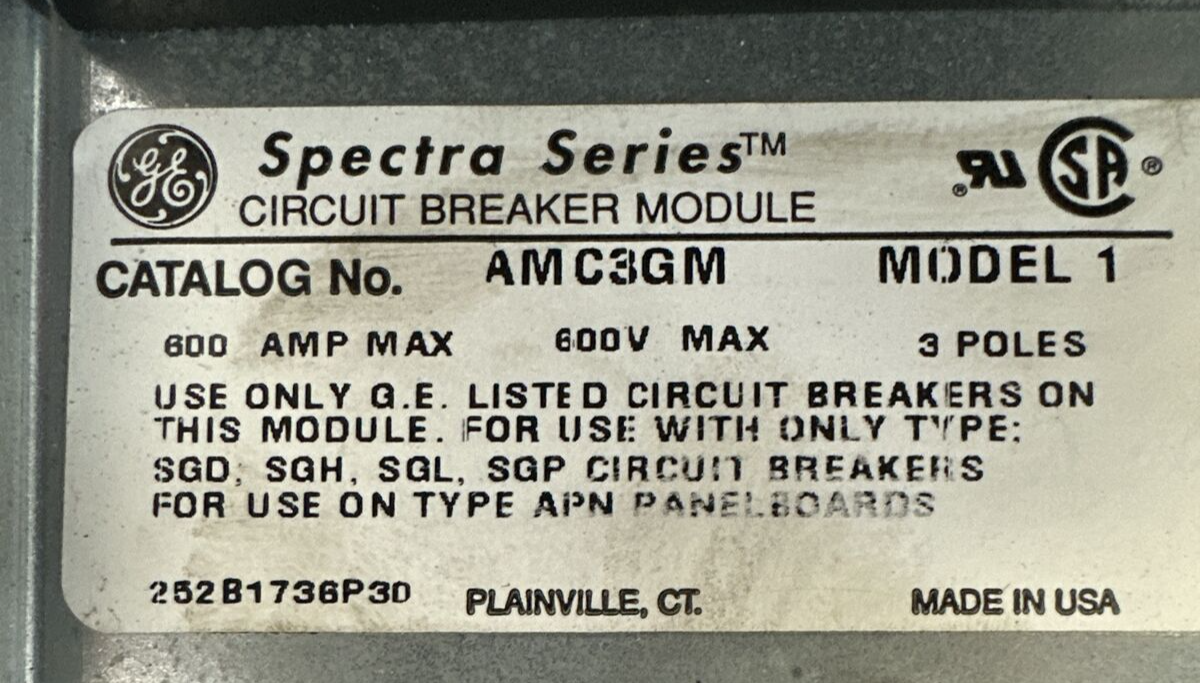 GE AMC3GM 3POLE 600AMP 600V MODEL 1 CIRCUIT BREAKER MODULE