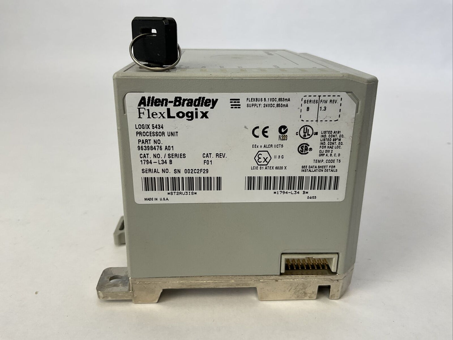 ALLEN BRADLEY 1794-L34 SER B CAT REV F01 F/W REV 1.3 LOGIX 5434 PROCESSOR UNIT