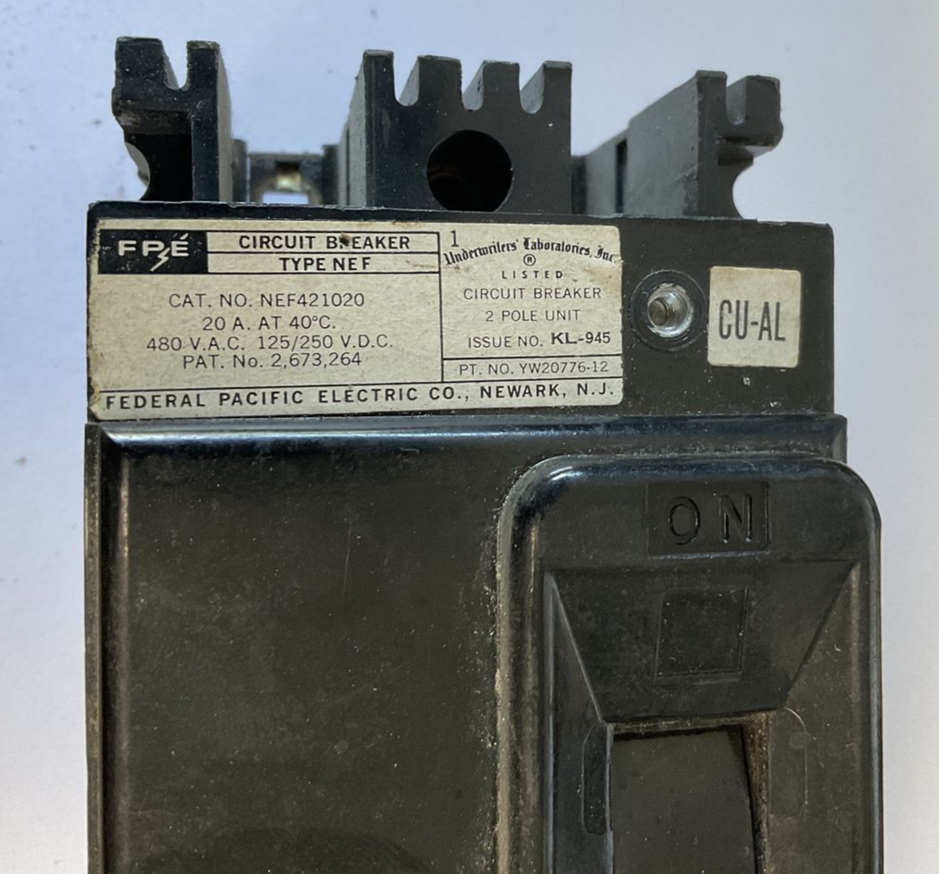 FEDERAL PPACIFIC ELECTRIC NEF421020 CIRCUIT BREAKER 480VAC 125/250VDC 20A