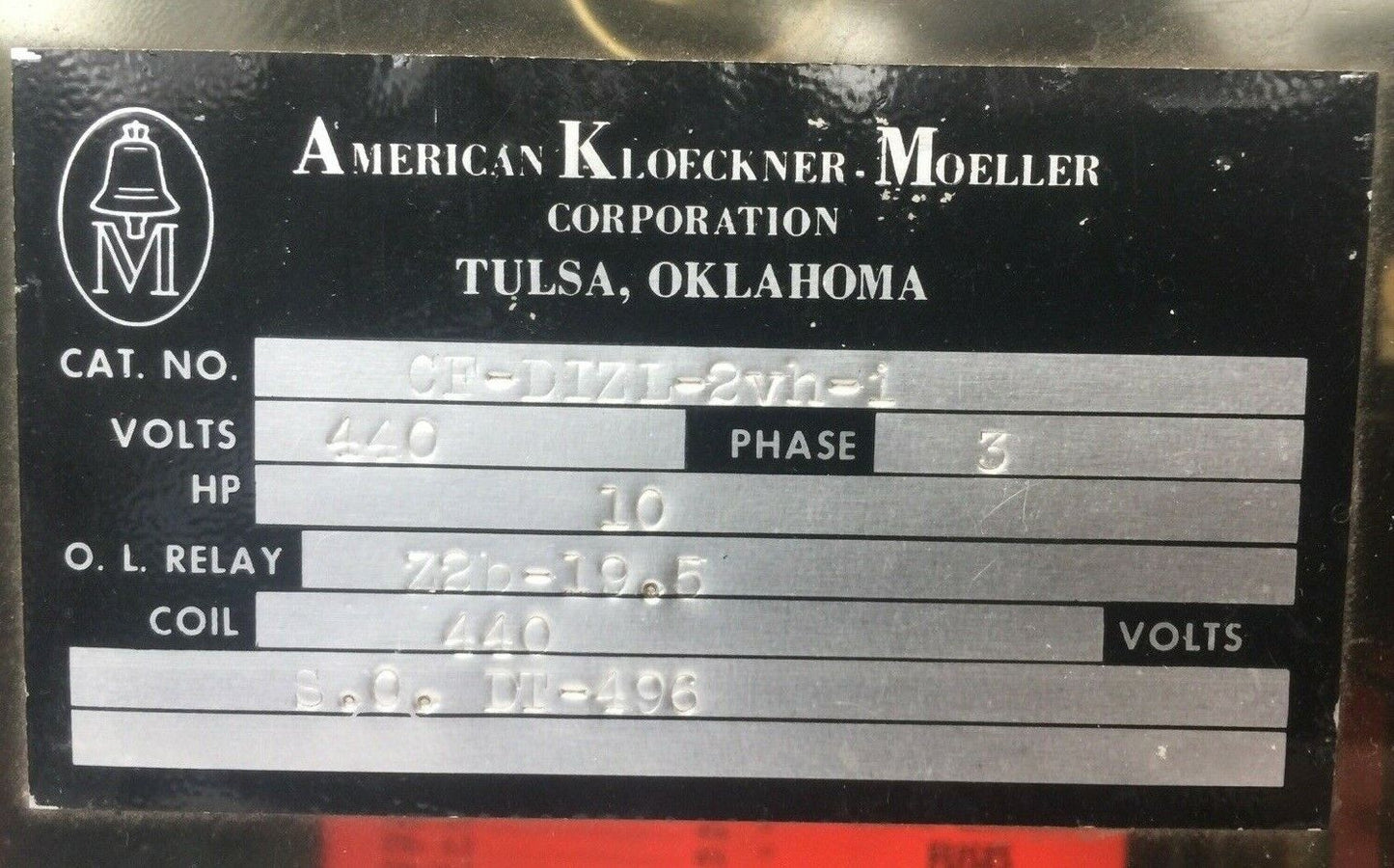 KLOCKNER MOELLER CF-DIZL-2vh-i MAGNETIC COMBINATION STARTER 440V 3PH 10HP COIL