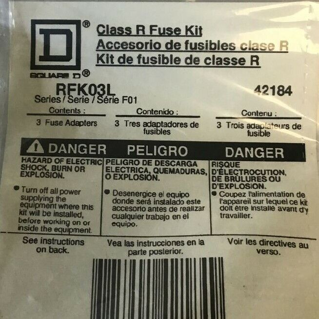 SQUARE D RFK03L CLASS R FUSE KIT SER.F01 ***LOTOF3***